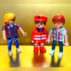 PLAYMOBIL GEOBRA VINTAGE 90’s FIGURE BUNDLE OF 3 FIREMAN WORKER, GIRL & BOY 3”